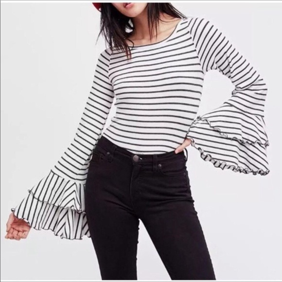 Free People Tops - We the Free Tiered Bell Sleeve Striped Top